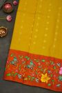 Gadwal Silk Yellow Saree With Tanjore Hand Painted Border.