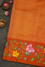 Gadwal Silk Yellow Saree With Tanjore Hand Painted Border.