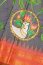 Gadwal Silk Grey Saree With Tanjore Hand Painted Border.