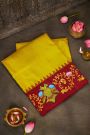 Gadwal Silk Yellow Saree With Tanjore Hand-Painted Border