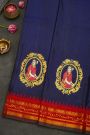 Gadwal Silk Navy Blue Saree With Queen Medallion Motifs Border And Brocade Pallu