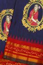 Gadwal Silk Navy Blue Saree With Queen Medallion Motifs Border And Brocade Pallu