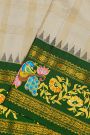 Gadwal Silk Off White Saree With Tanjore Hand Painted Florals Border.