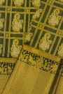 Kancheepuram Silk Bottle Green Saree With Self Zig-Zag Lines And Pallaki Motifs Border