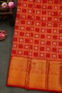 Kancheepuram Silk Red Saree With Parrot Buttis In Checks Body