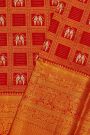Kancheepuram Silk Red Saree With Parrot Buttis In Checks Body