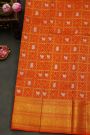 Kancheepuram Silk Orange Saree With Birds And Animals In Checks Body