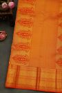 Kancheepuram Silk Orange Saree With Birds And Animals In Checks Body