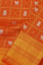 Kancheepuram Silk Orange Saree With Birds And Animals In Checks Body