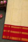 Kancheepuram Silk Off White Saree With Florals And Buttis Body And Contrast Gap With Elephant Motifs Border