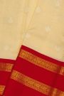 Kancheepuram Silk Off White Saree With Florals And Buttis Body And Contrast Gap With Elephant Motifs Border