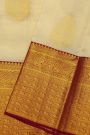 Kancheepuram Silk Off White Saree With Florals And Buttis Body And Contrast Florals And Leaves With Animals Border
