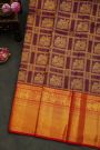 Kancheepuram Silk Violet Saree With Florals And Birds In Checks Body And Contrast Diamonds In Zari With Florals And Animals Border