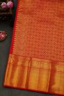 Kancheepuram Silk Violet Saree With Florals And Birds In Checks Body And Contrast Diamonds In Zari With Florals And Animals Border