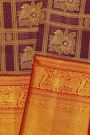 Kancheepuram Silk Violet Saree With Florals And Birds In Checks Body And Contrast Diamonds In Zari With Florals And Animals Border