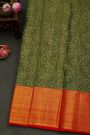 Kancheepuram Tissue Bottle Green Saree With Florals Jaal Body And Mango Paisley Border