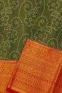 Kancheepuram Tissue Bottle Green Saree With Florals Jaal Body And Mango Paisley Border