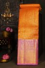Kancheepuram Silk Orange Saree With Florals And Leaves Body And Contrast Pallaki Motifs Border