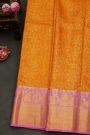 Kancheepuram Silk Orange Saree With Florals And Leaves Body And Contrast Pallaki Motifs Border