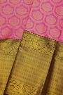 Kancheepuram Silk Pink Saree With Florals And Leaves Body And Contrast Florals And Leaves With Peacocks Border