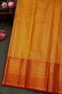 Kancheepuram Silk Gold Saree With Florals And Leaves Body And Contrast Zig-Zag Lines With Florals And Animals Border