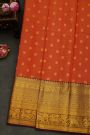 Kancheepuram Silk Red Saree With Florals And Buttis Body And Contrast Zari Diamonds, Florals And Animals Border
