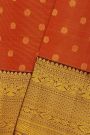 Kancheepuram Silk Red Saree With Florals And Buttis Body And Contrast Zari Diamonds, Florals And Animals Border