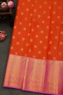 Kancheepuram Silk Red Saree With Peacock Buttis Body And Contrast Zari Florals, Leaves And Peacocks Border