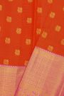 Kancheepuram Silk Red Saree With Peacock Buttis Body And Contrast Zari Florals, Leaves And Peacocks Border
