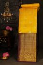 Kancheepuram Silk Yellow Saree With Peacock Buttis Body And Contrast Zari Diamonds, Florals And Animals Border