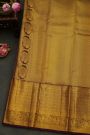 Kancheepuram Silk Yellow Saree With Peacock Buttis Body And Contrast Zari Diamonds, Florals And Animals Border