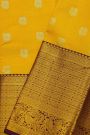 Kancheepuram Silk Yellow Saree With Peacock Buttis Body And Contrast Zari Diamonds, Florals And Animals Border
