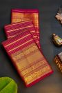 Kancheepuram Silk Magenta Saree With All Over Zari Lines Self Border