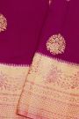 Fancy Matka Silk Magenta Saree With Florals And Leaves Body