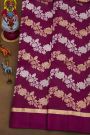 Fancy Matka Silk Wine Saree With Florals And Leaves Jaal Body