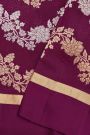 Fancy Matka Silk Wine Saree With Florals And Leaves Jaal Body