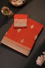 Fancy Crepe Red Saree With Florals And Leaves In Zari Body And Self Design Florals And Leaves With Sequins Work Border
