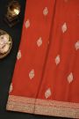 Fancy Crepe Red Saree With Florals And Leaves In Zari Body And Self Design Florals And Leaves With Sequins Work Border