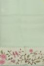 Fancy Kora Sea Blue Saree With All Over Cross Checks Body And Self Design Florals And Leaves In Thread Work Border