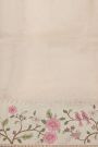 Fancy Kora Light Peach Saree With All Over Cross Checks Body And Self Design Florals And Leaves In Thread Work Border