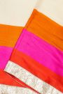 Fancy Crepe Multi-Colour Saree With All Over Lines Body And Contrast Small Laces Border