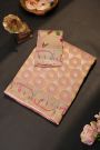 Fancy Kora Onion Pink Saree With Florals And Polkas In Zari With Thread Work Body And Self Design Florals And Peacocks, Parrots In Zari Border