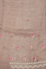 Fancy Tussar Purple Saree With All Over Lines Body And Self Design Florals And Leaves In Thread Work Border