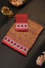 Fancy Kora Brown Saree With Florals In Checks With Sequins Work Body And Contrast Florals And Sequins Work Border