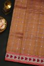 Fancy Kora Brown Saree With Florals In Checks With Sequins Work Body And Contrast Florals And Sequins Work Border