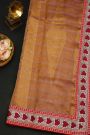 Fancy Kora Brown Saree With Florals In Checks With Sequins Work Body And Contrast Florals And Sequins Work Border