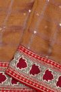 Fancy Kora Brown Saree With Florals In Checks With Sequins Work Body And Contrast Florals And Sequins Work Border