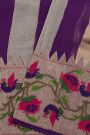 Fancy Kora Purple Saree With All Over Lines Body And Self Design Florals And Peacocks With Temples Border