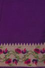 Fancy Kora Purple Saree With All Over Lines Body And Self Design Florals And Peacocks With Temples Border
