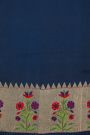 Fancy Kora Navy Blue Saree With All Over Zari Lines Body And Self Design Florals And Leaves Jaal With Temples Border